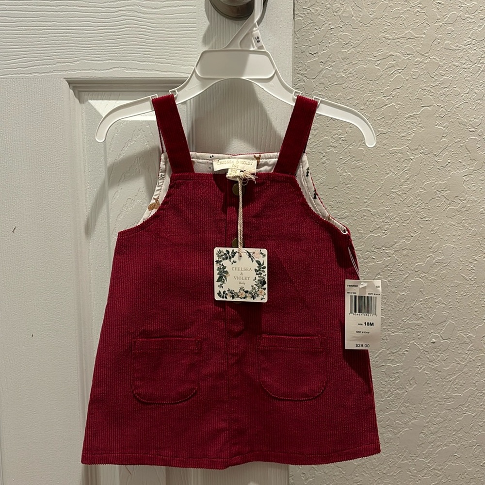 Adorable Chelsea & Violet baby, Burgundy corduroy dress with pockets-18M